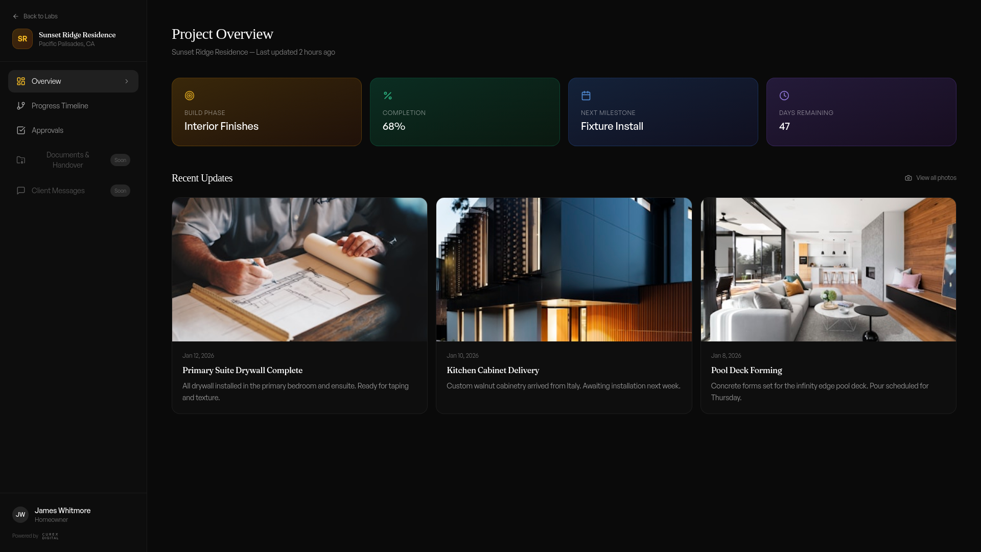 Client Portal for Builders prototype interface